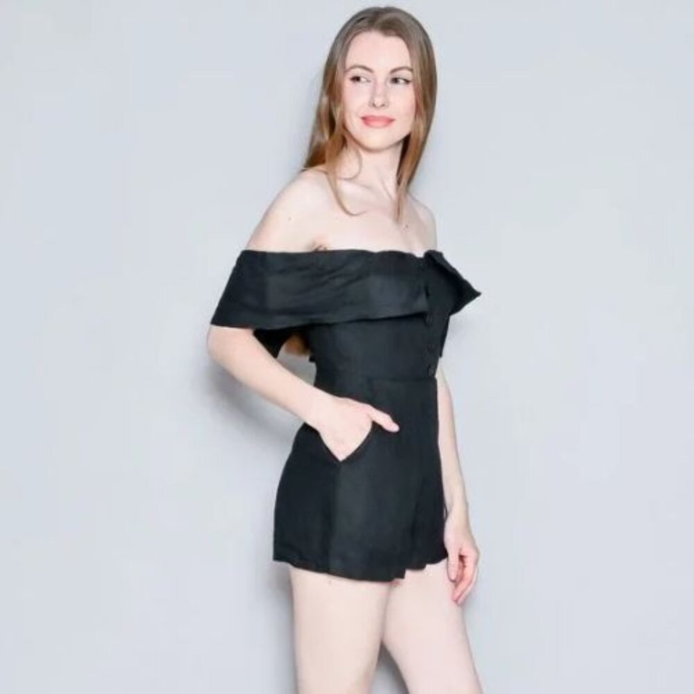 Reformation Black Off-Shoulder Frankie Romper Size 2 - 51746 - Picture 13 of 14